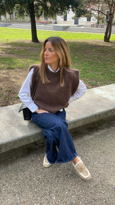 Pull mohair sans-manches marron