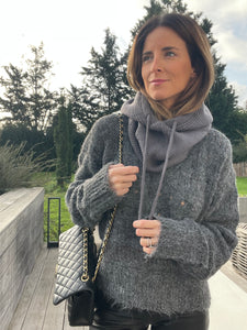 Cagoule en maille côtelée Gris