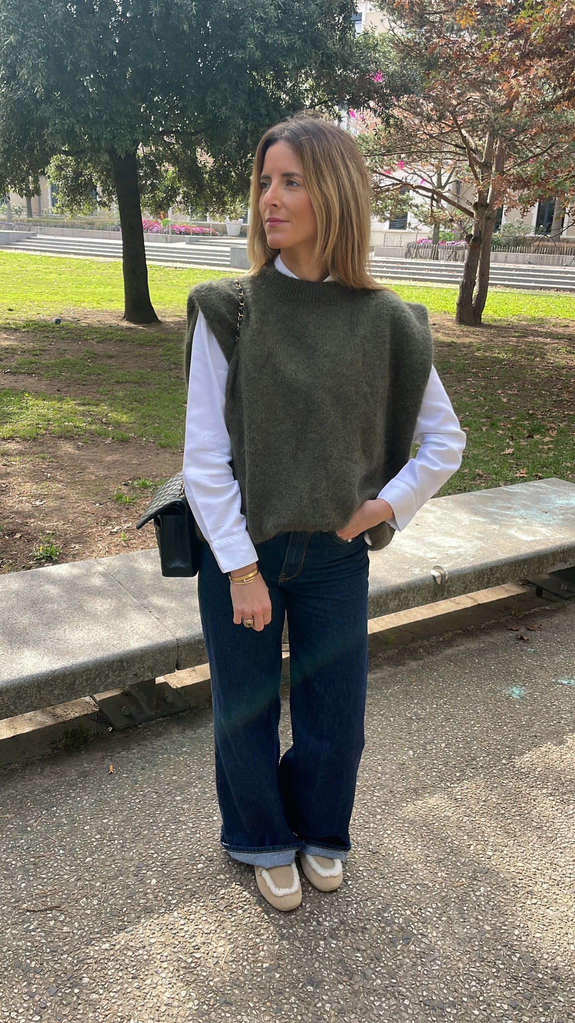 Pull mohair sans-manches Kaki