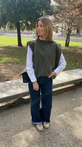 Pull mohair sans-manches Kaki