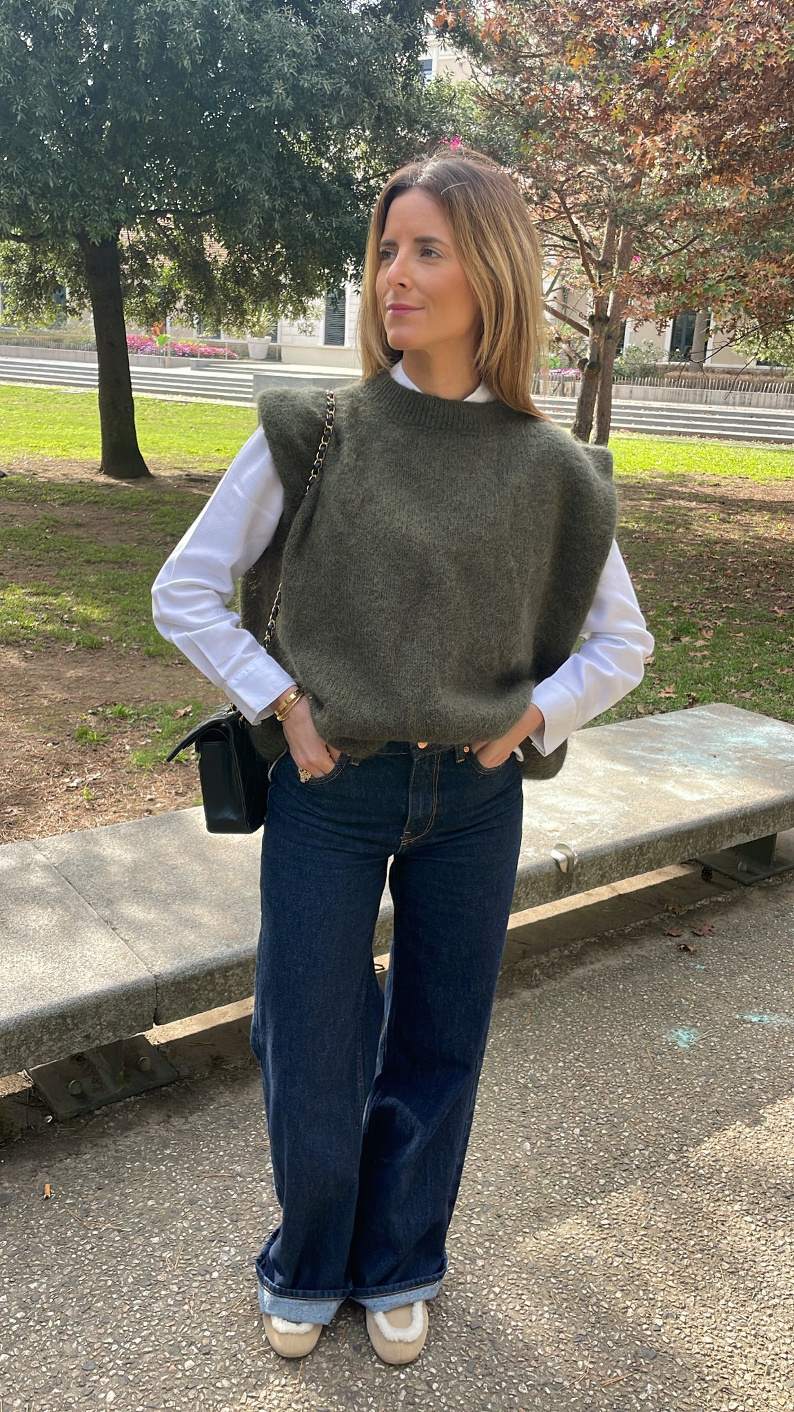 Pull mohair sans-manches Kaki