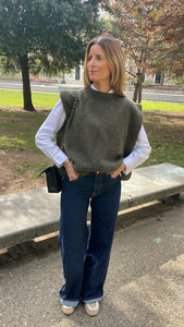 Pull mohair sans-manches Kaki